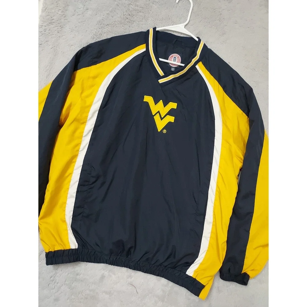 Vintage West Virginia Jacket Mena XL Embroidered Lined Windbreaker WVU Navy Blue